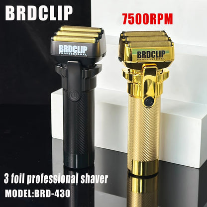BRDCLIP 430 Handle Professional 3 Foil Electric Shaver LED Display 7500RPM Clipper Speed Adjustment Salon Hair Trimmer for Men