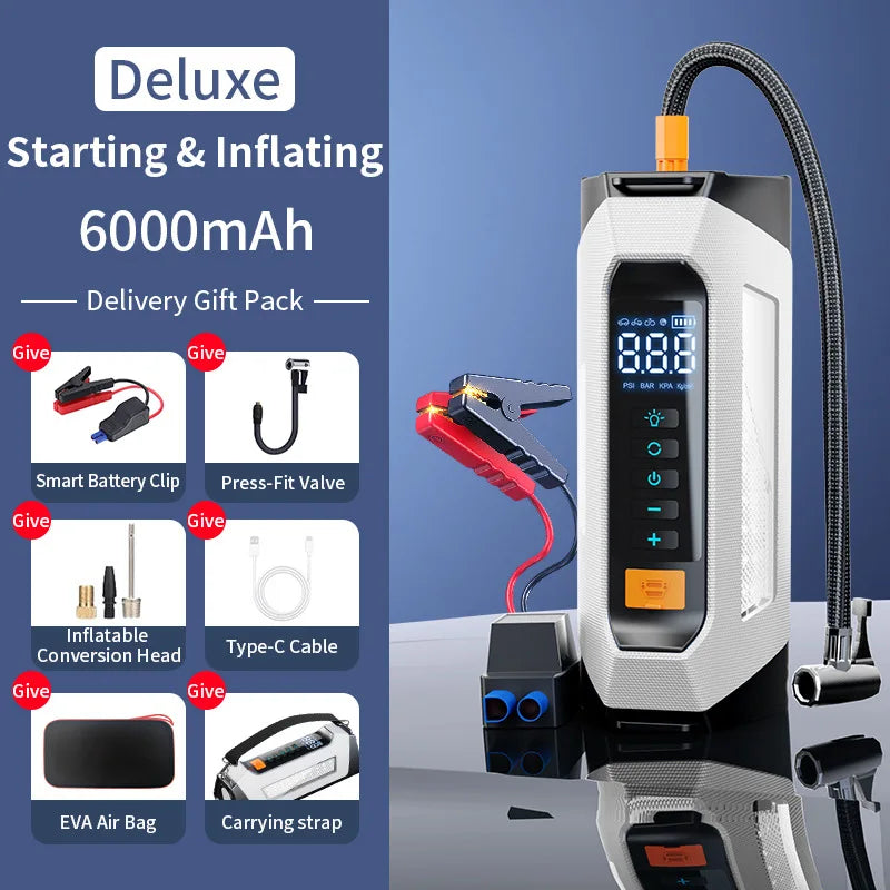 5000A Car Emergency Jump Starter With Portable Tire Inflator And Ignition Function 12v Booster Car battery Air Pump Electric
