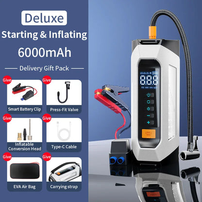 5000A Car Emergency Jump Starter With Portable Tire Inflator And Ignition Function 12v Booster Car battery Air Pump Electric