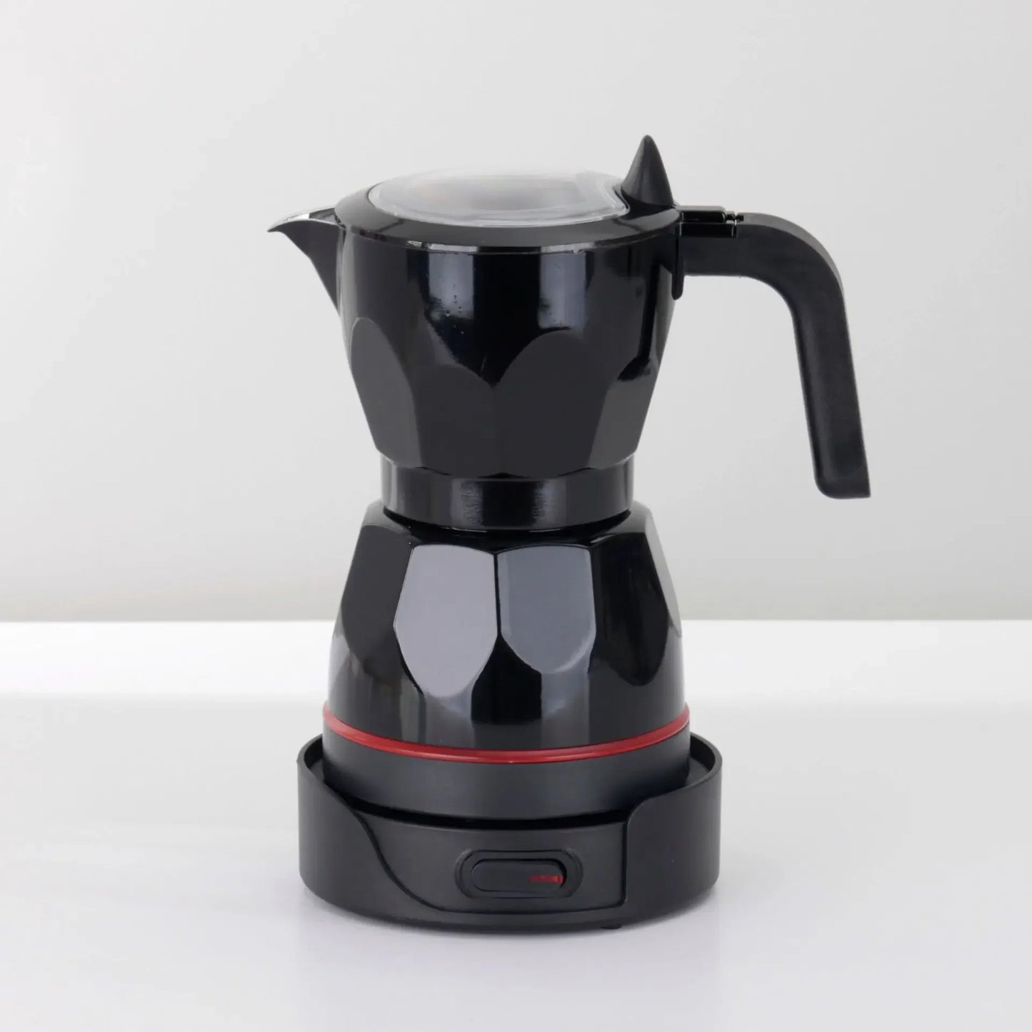 110V/220V Electric Coffee Maker Portable Aluminum Mocha Pot Electric Italian Coffee Maker Percolator for Home Red 150ml/3 Cups