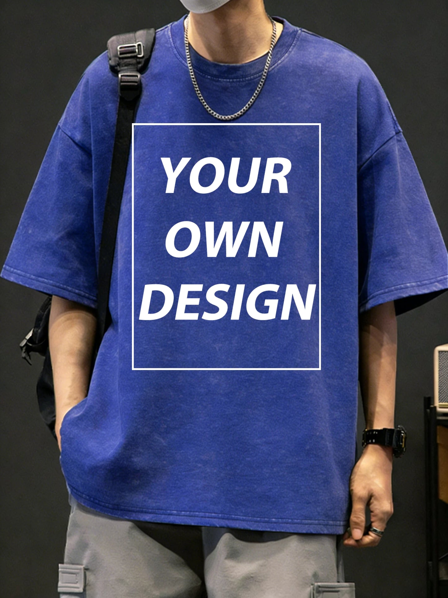 Mens Summer Personalized Pattern Custom Cotton Retro T-Shirts Korean Street Trendy Short Sleeve Breathable Daily Office Team Tee