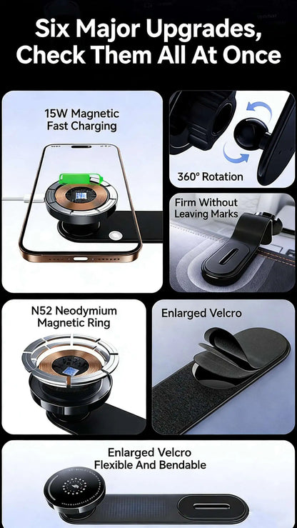 For MagSafe Wireless Car Charger Magnetic Car Phone Holder Bendable Car Phone Mount Phone Stand for iPhone 16 15 14 13