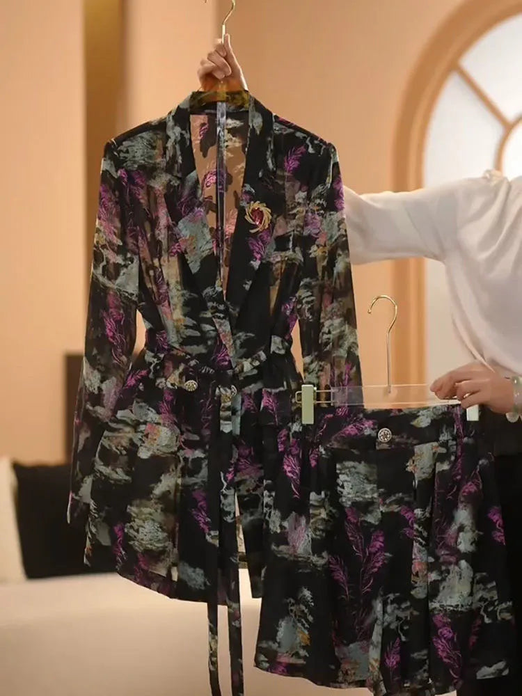 Elegant Fashion Floral Print Lightweight Suit Jacket And Pants Set Women's Summer Slimming Two-Piece Suit Korean Style