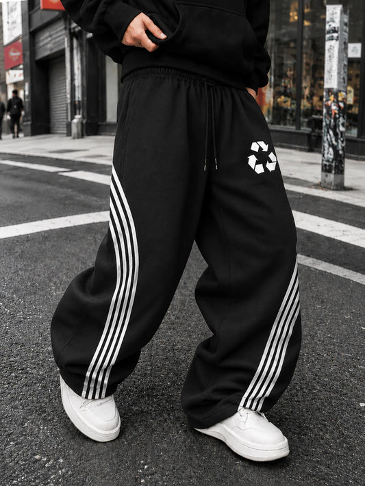Loose Men's Slogan Graphic Drawstring Waist Sweatpants，Outdoor fashionable sports pants, personalized street men's sanitary pant
