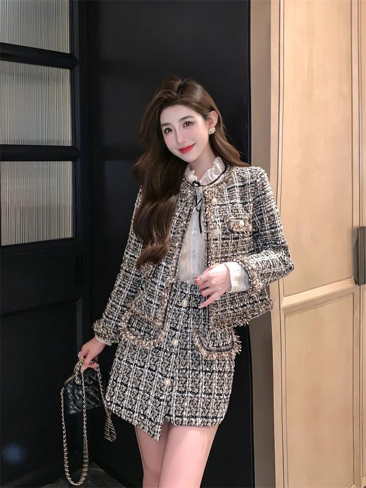 Early Autumn Small Fragrance Style Set Women's Autumn Winter Elegant Fashion High-End Feelings Outerwear Half Skirt Two-Piece...