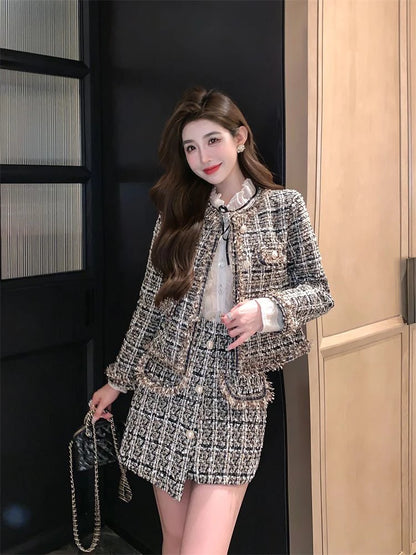 Early Autumn Small Fragrance Style Set Women's Autumn Winter Elegant Fashion High-End Feelings Outerwear Half Skirt Two-Piece...