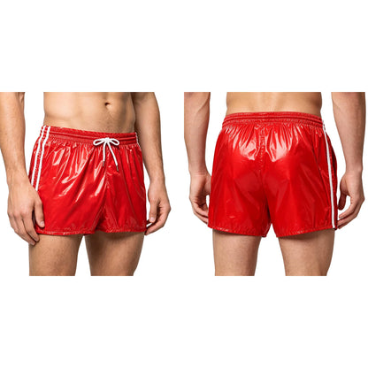 Men Oil Glossy Cargo Shorts Waterproof Elastic Waist Band Multi-pocket Zipper Overalls Capri Pants Dance Clubwear Beach Swimwear
