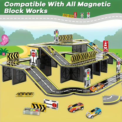 Magnetic Building Blocks Toys Magnetic Force Plate Track, with Small Car Creative DIY Track Building Assembly Toys