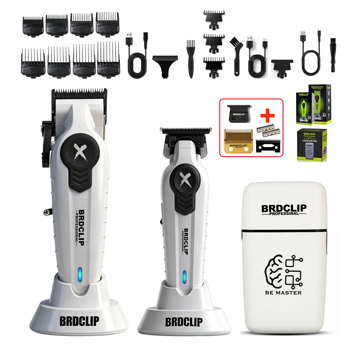 BRDCLIP New White Professional FA1C-T-609 Barber Hair Clipper Set Men's 10000RPM Electric Shaver Hair Trimmer Barbershop Tools