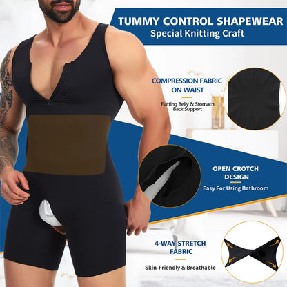Men's Full Body Shaper Tummy Control Shapewear Slimming Compression Underwear With Zipper Bodysuit Undershirt Fajas Para Hombres