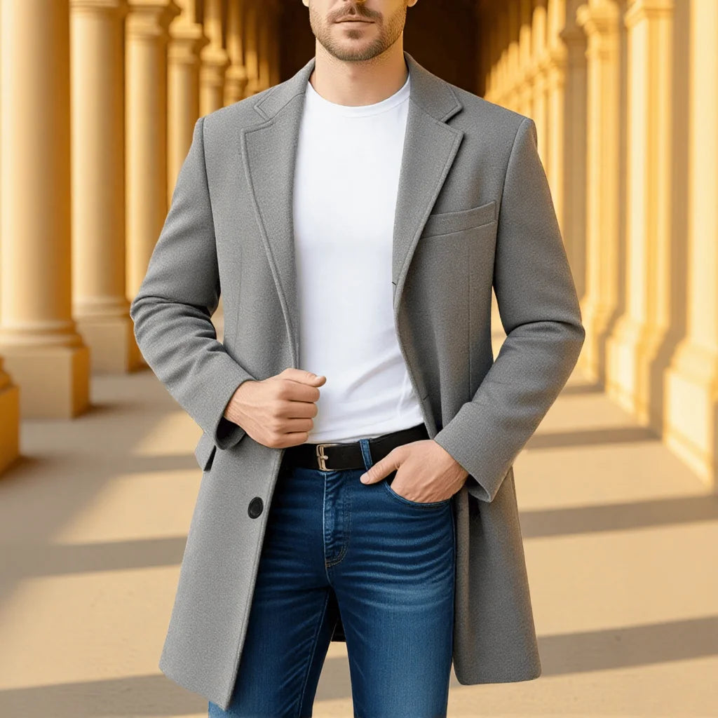 Men's  Woolen Overcoat, Thickened Winter Warm Trench Style - Stand Collar Streetwear Casual