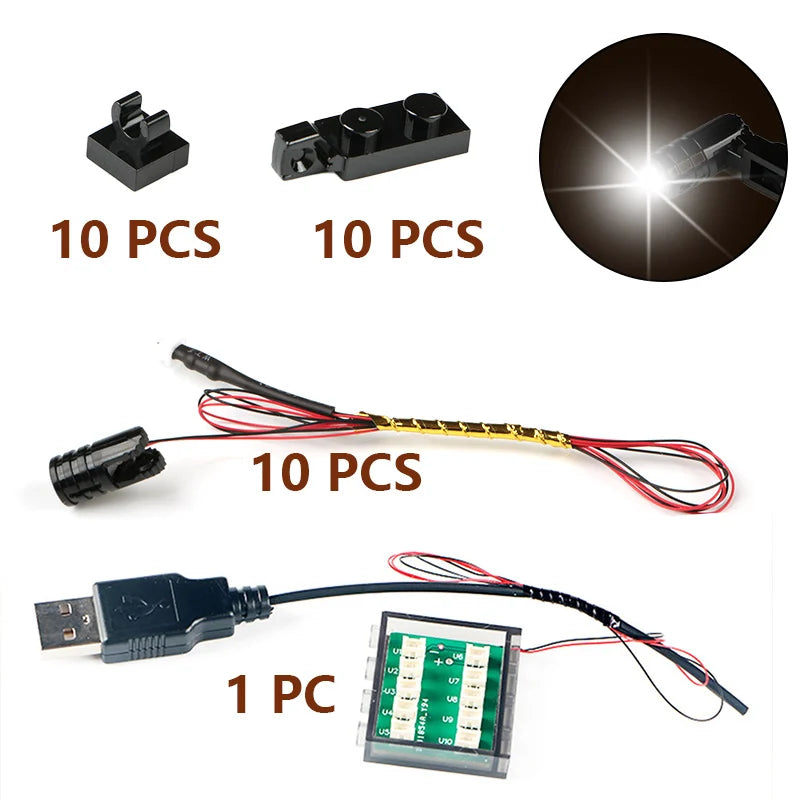 10pcs Terminal Led Searchlight MOC Light Table Lamp Multifunctional DIY Spotlight Black Building Block 1219