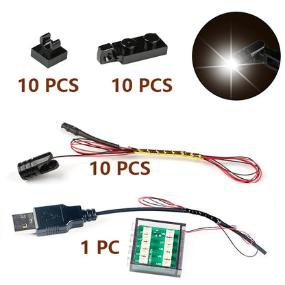 10pcs Terminal Led Searchlight MOC Light Table Lamp Multifunctional DIY Spotlight Black Building Block 1219
