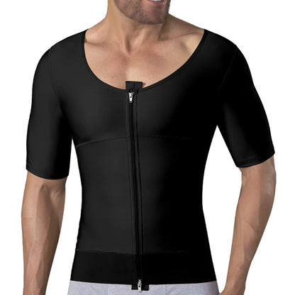 Men Slimming Tummy Control Body Shaper Post Op Surgery Gynecomastia Lipo Short Sleeve Vest Faja Shapewear Top