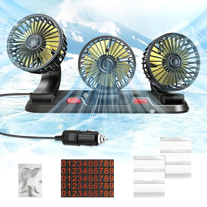 Car Fan 360° Adjustable 3 Head Air Fan Automotive Electric Fan USB/12V/24V Fan 2 Speeds Car Silent Fan For Home Desk Office&Car