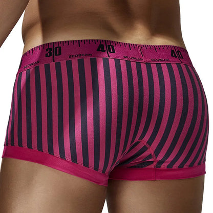 3-Pack SEOBEAN Men's Cotton Boxer Briefs U-Shaped Crotch Youth Vertical Stripes Breathable Comfortable Underwear