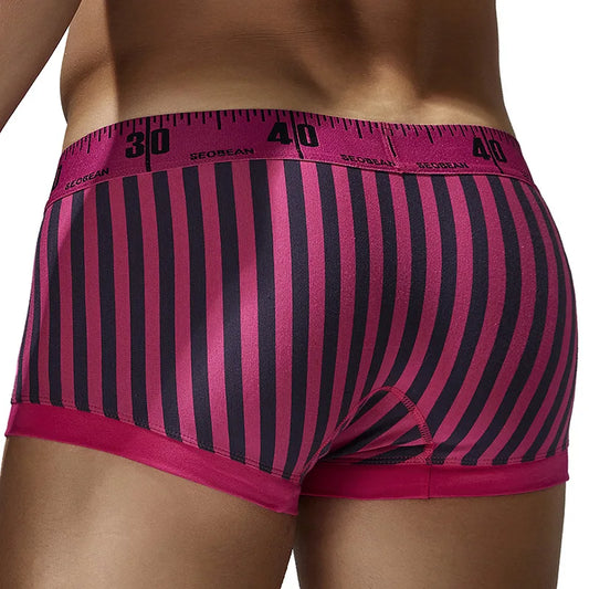 3-Pack SEOBEAN Men's Cotton Boxer Briefs U-Shaped Crotch Youth Vertical Stripes Breathable Comfortable Underwear