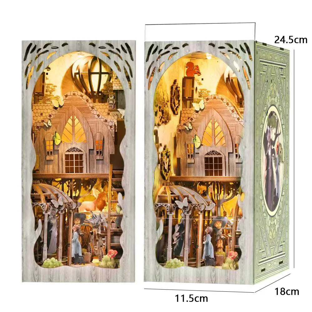 DIY Book Nook Kit Miniature Wooden 3D Puzzle Bookshelf Dollhouse Model Bookend Building Home Decoration For Christmas Gift