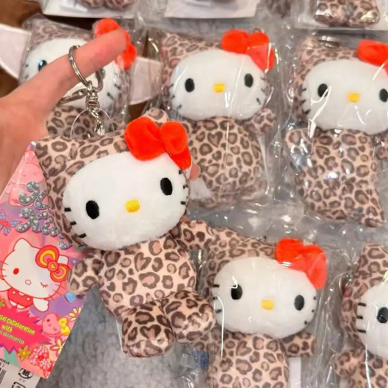 Cartoon JK Uniform Hello Kitty Y2K Gal Black Skin pink Leopard plush Doll Backpack Keychain Sanrio Stuffed  KT cat toys Pendant