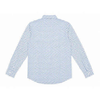 CH Men's Blue Plaid Long Sleeve Shirt Lapel Collar Embroidery Logo Cotton Shirts Business Formal Casual Daily Wear Button Down