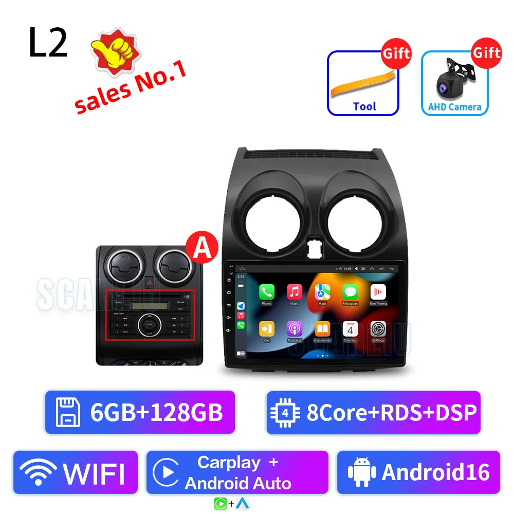 8+128 Android 16 Car Radio Multimedia Carplay For Nissan Qashqai 1 J10 2006 - 2013 4G Wifi Navi GPS DVD 2Din BT Autoradio Stereo