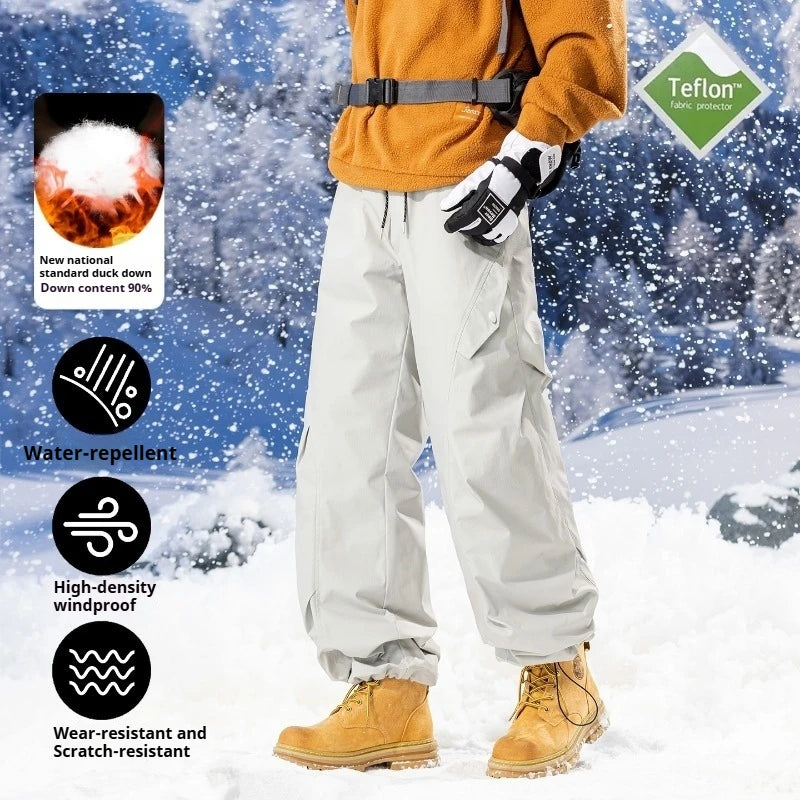 Men's 90% White Duck Down Ski Pants Waterproof Windproof Thermal Trousers Outdoor Wear Resistant Snow Sports Overalls Men