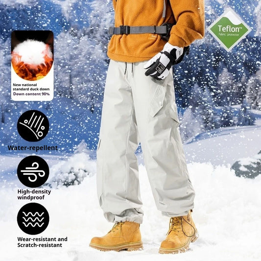 Men's 90% White Duck Down Ski Pants Waterproof Windproof Thermal Trousers Outdoor Wear Resistant Snow Sports Overalls Men