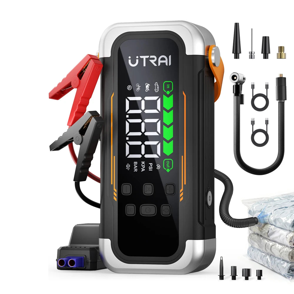 UTRAI 5 in 1 6000A Car Jump Starter 150PSI Air Pump PD30W Power Bank High-speed Airflow Dualmode For kayakingCar Battery Booster