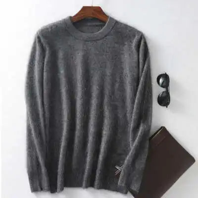 Men's 100% pure Mink Cashmere Sweater O-Neck Pullovers Knit Large Size Mink Sweater Winter New Tops Long Sleeve High-End Jumpers