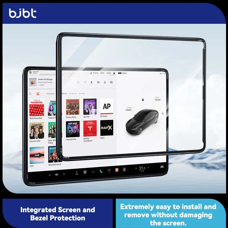 2-in-1 BJBT Tempered Glass Screen Protector for Tesla Model 3 Y Juniper Accessories 2025 2026 Case With Protective Frame