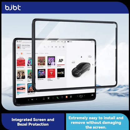 2-in-1 BJBT Tempered Glass Screen Protector for Tesla Model 3 Y Juniper Accessories 2025 2026 Case With Protective Frame