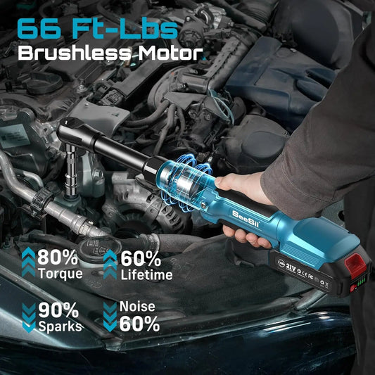 Seesii 21V 6.3'' Extended Electric Ratchet Wrench 3/8"80Nm Cordless Electric Wrench Rechargeable Angle Wrench Car Handheld tools