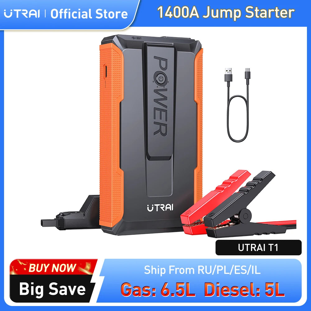 UTRAI-Car Jump Starter Power Bank, Portable Car Battery Booster Charger, Starting Device, Auto Emergency Start-up Lighting, 12V