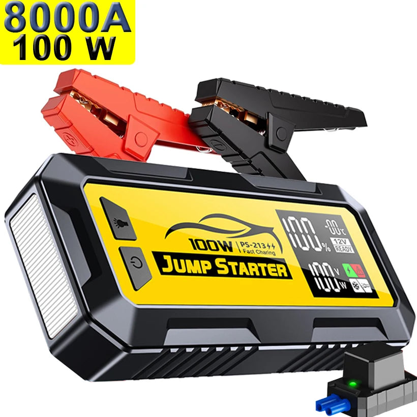 Powerful 8000a 100w 24000mah Laptop Jumper Super Capacitor Professional 12v Charger Booster Power Bank Jump Starter Car Battery