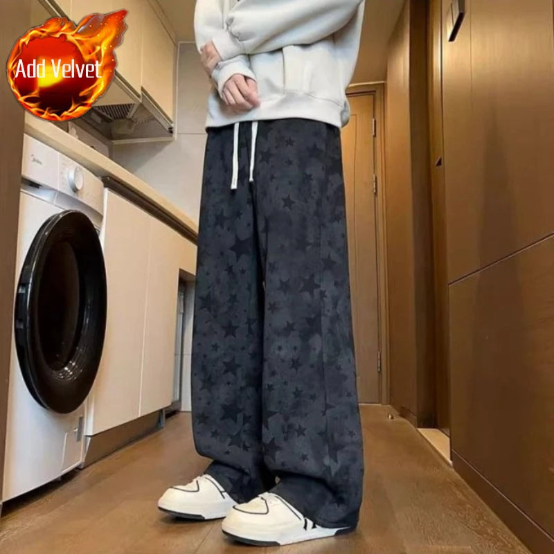 Youth Casual Tie Dye Star Joggers Straight Leg Loose Sports Pants Trendy Oversized Design for Autumn Winter Soft Draping Fabric