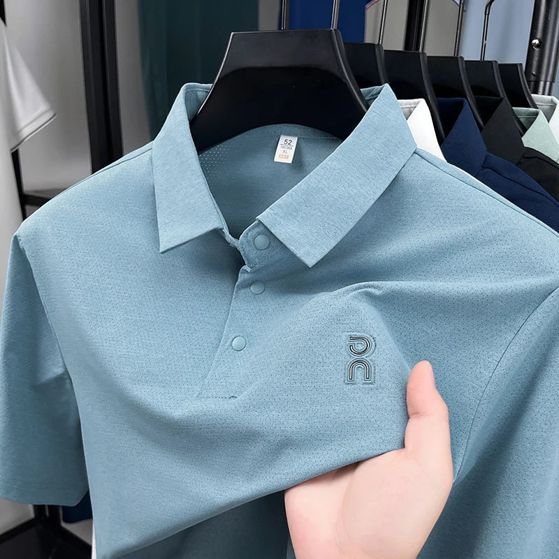 New Men's Short Sleeved Printed Polo Shirt Summer Luxury Brand Fashion Business Cool Anti Wrinkle Lapel T-shirt Top Men's Wear