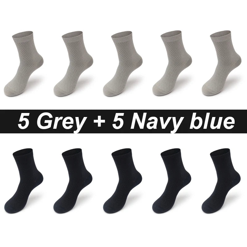 10Pairs/Lot Men's Bamboo Fiber Socks Long Black Business Soft Breathable New High Quality  Autumn for Male Socks Plus Size 39-48