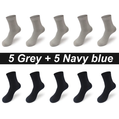 10Pairs/Lot Men's Bamboo Fiber Socks Long Black Business Soft Breathable New High Quality  Autumn for Male Socks Plus Size 39-48