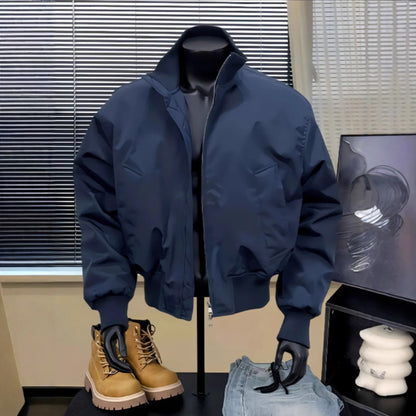 Navy Blue MA1 Flight Jacket Men's Premium Sense Stand-Up Collar Cleanfit Short Shoulder Padded Jacket Mens Jacket