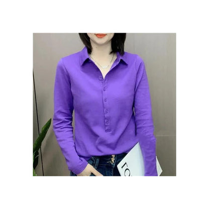 Long Sve  Ne Top Casual Faionable Versatile Slimming T-irt irt Autumn New Sle Korean Version V-Ne Polyester
