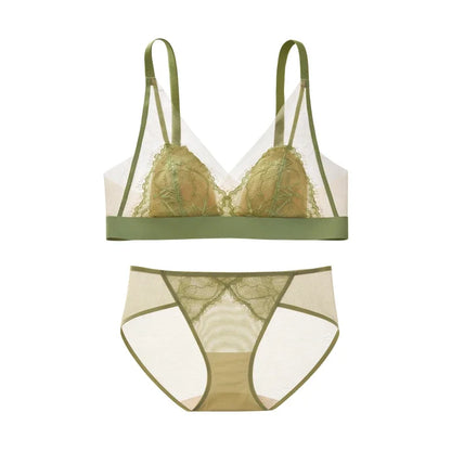 SUJIIN Women's Bra and Panty Sets Summer Seamless Wireless Lace Thin Triangle Cup Bras for Women Lingeries Sexy Hot MX292+N197