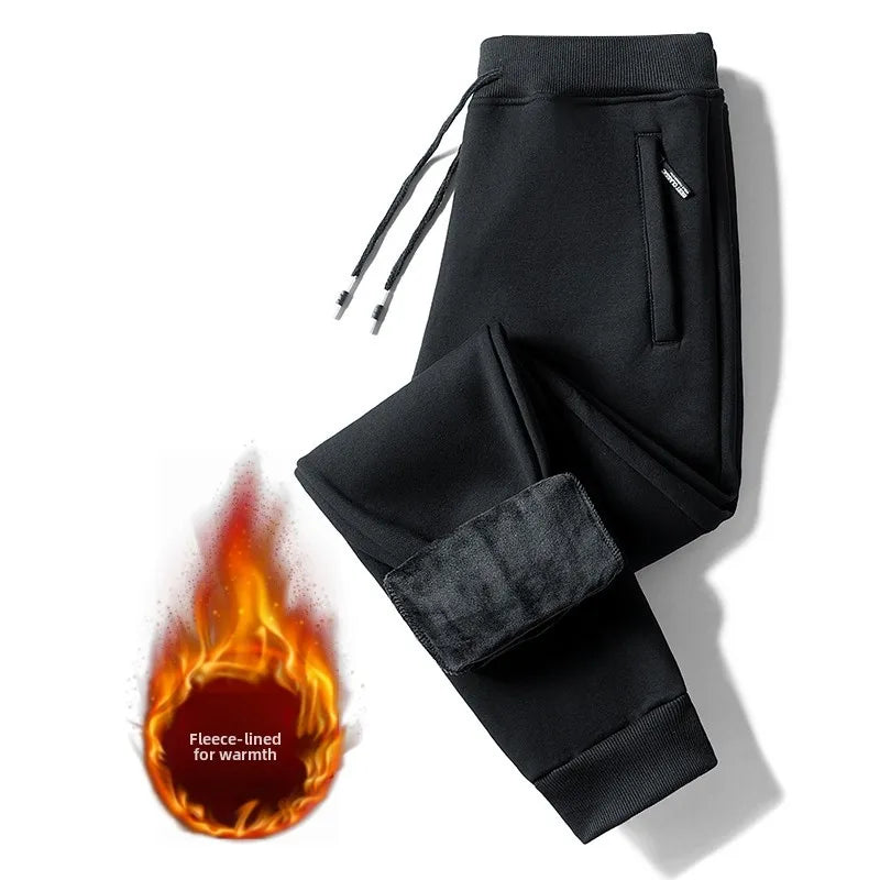Men's Fleece Lined Loose Fit Trousers Korean Style Casual Pants with Pockets Zipper Closure Autumn Winter Outerwear Cargo Pants