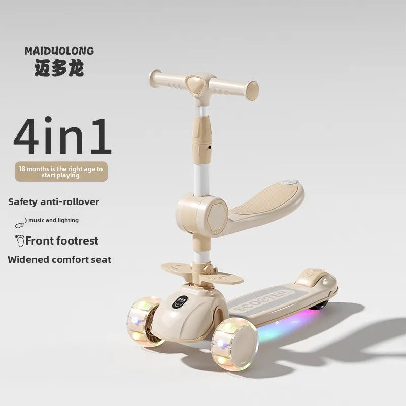 1-in-1 Kids Scooter, Foldable Ride-On Tricycle for Toddlers Ideal for developing children’s sense of balance