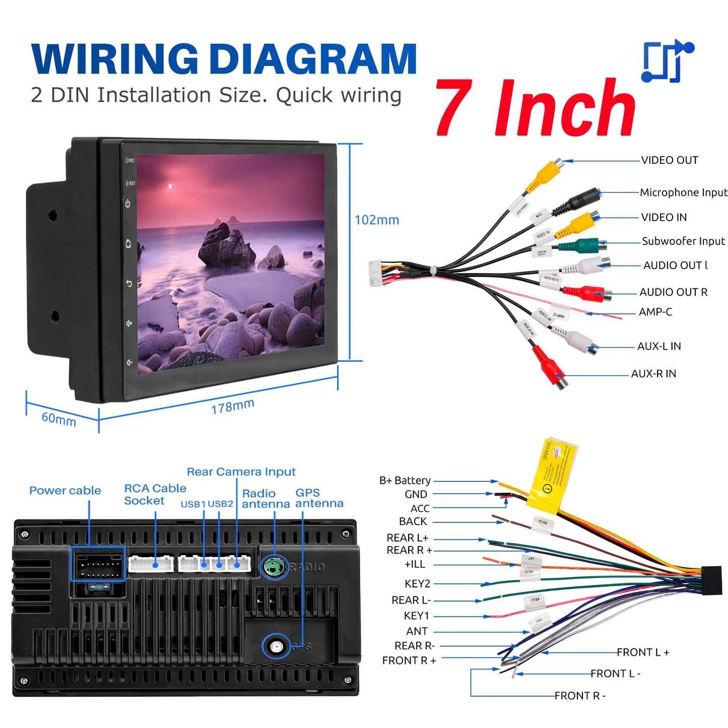 7"/9"/10“ 2 DIN Android 15 4+64G Car Stereo Multimedia Player Universal Carplay Android Auto GPS Navigation FM Radio Touchscreen