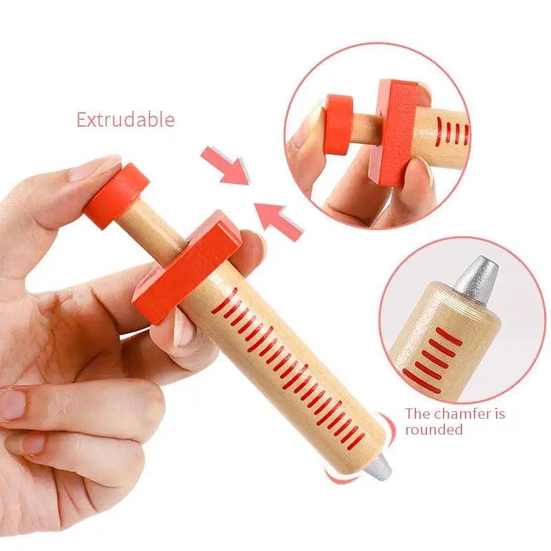 Wooden doctor play house toy set simulation stethoscope injection play enlightenment role-playing game interactive toy