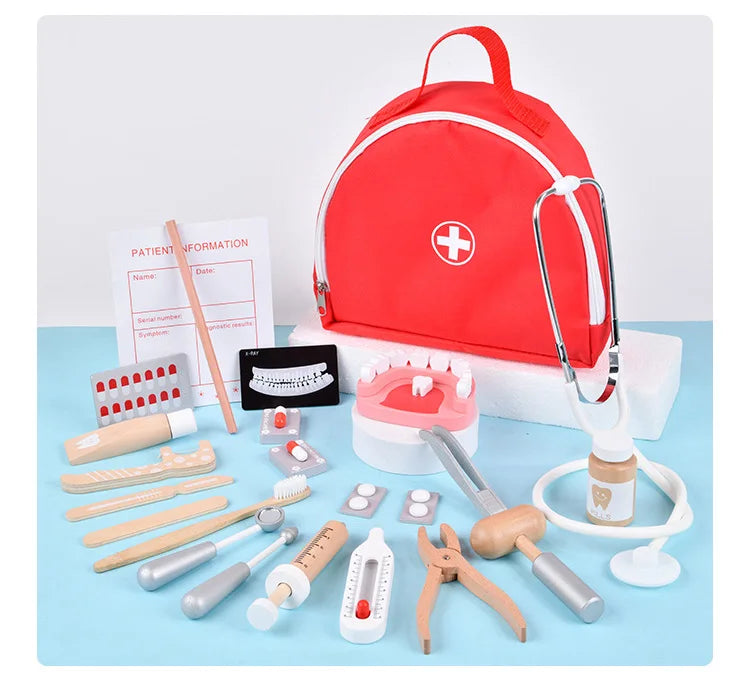 Wooden Pretend Play Doctor Educational Toys for Children Medical Simulation Medicine Chest Set for Kids Role Playing Pretend Toy