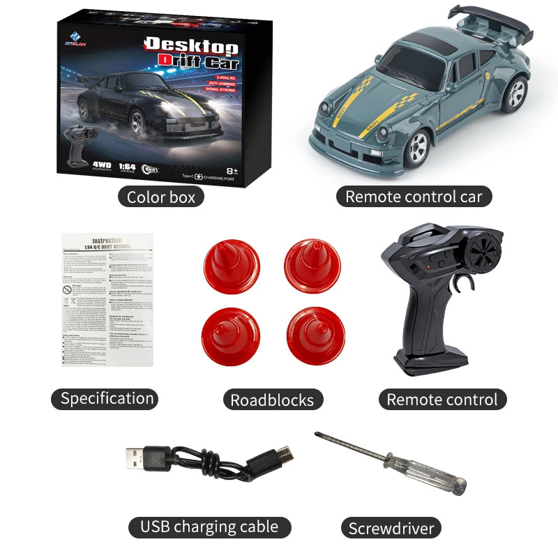 New 4WD 2.4GHZ RC Simulation Mini Drift Car Palm Racing Model Desk Toys 1/64 Scale Remote Control Car Gift for Children Boys.