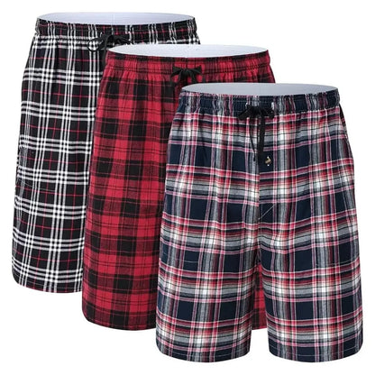100% Cotton 3Pcs Mens Underwear Boxers Shorts Male Breathable Loose Pajama Sleep Bottoms Shorts Plaid Comfortable Homewear