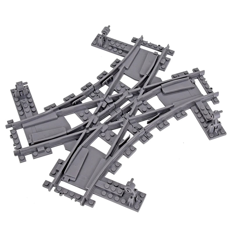 City Trains Flexible Tracks Forked Straight Curved Rails Switch Building Block Bricks High-Tech Creative Toys for kids gifts
