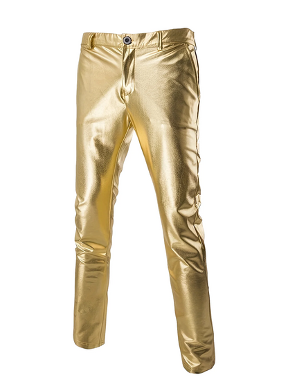 Men's Shiny Gold 2 Piece Suit, Metallic Blazer & Pants Set, Slim Fit Disco Party Stage Costume for DJ Club Prom Wedding